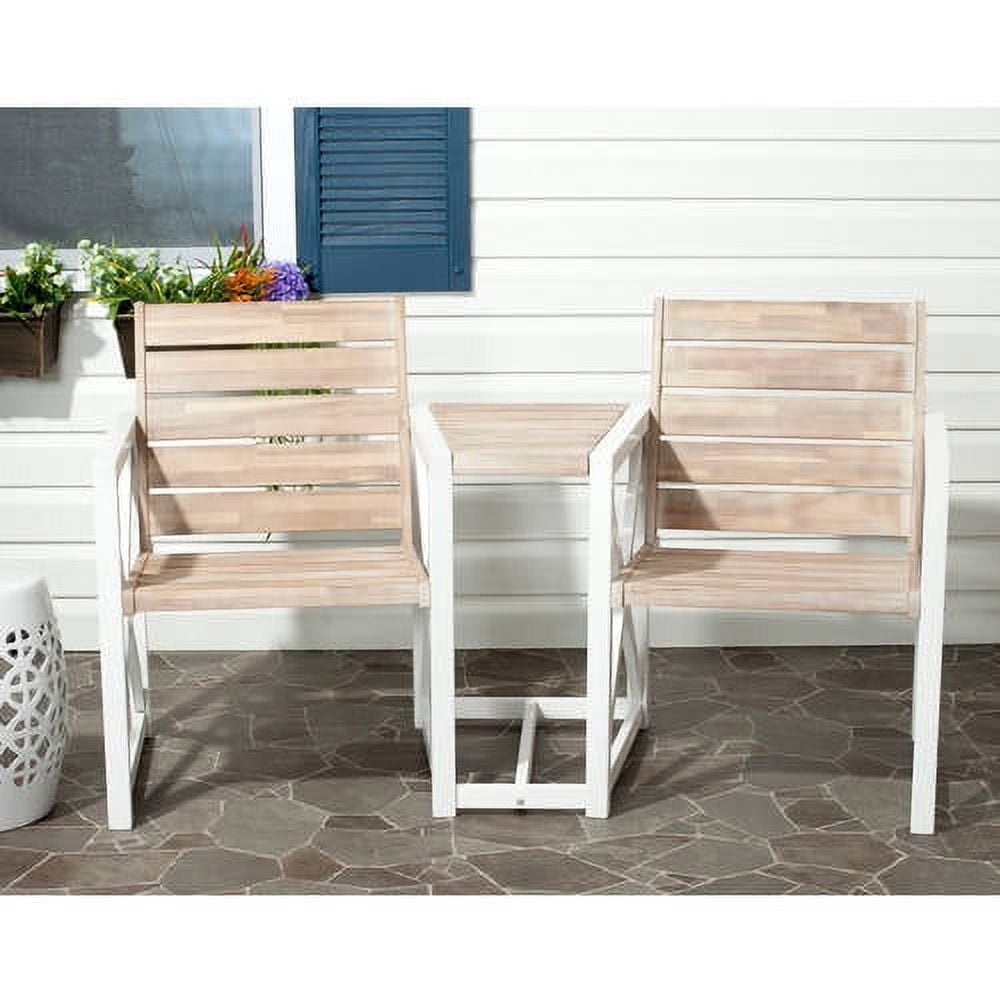 SAFAVIEH Jovanna Outdoor Patio 2 Seat Bench with Table, White/Oak