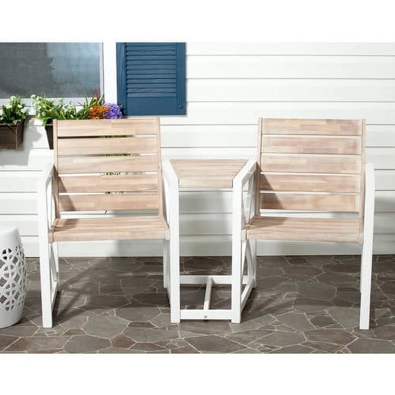 SAFAVIEH Jovanna Outdoor Patio 2 Seat Bench with Table, White/Oak