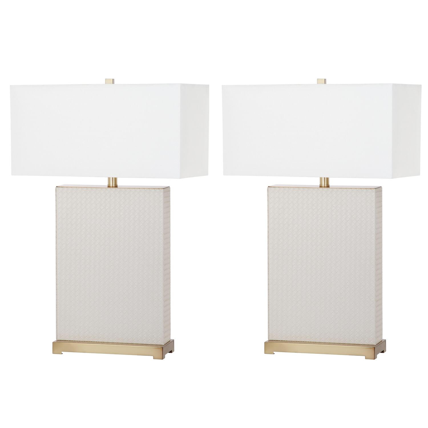 Arcadian Cream Faux Leather Geometric Table Lamp Set of 2