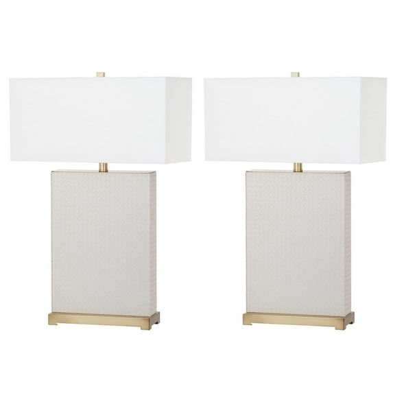 SAFAVIEH Joyce 27.75 in. H Rectangular Faux Table Lamp, Cream Faux Woven Leather, Set of 2