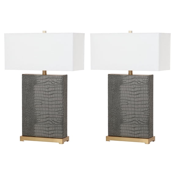 SAFAVIEH Joyce 27.75 in. H Rectangular Faux Table Lamp, Grey Faux Alligator, Set of 2