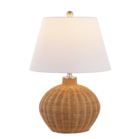 SAFAVIEH Juana 22 in. Coastal Nickel Rattan Table Lamp with White Cotton Shade