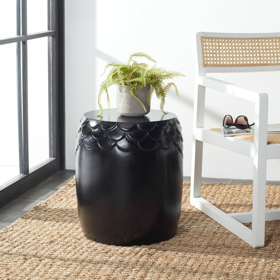 SAFAVIEH Julyvia Outdoor Patio Concrete Accent Stool, Black