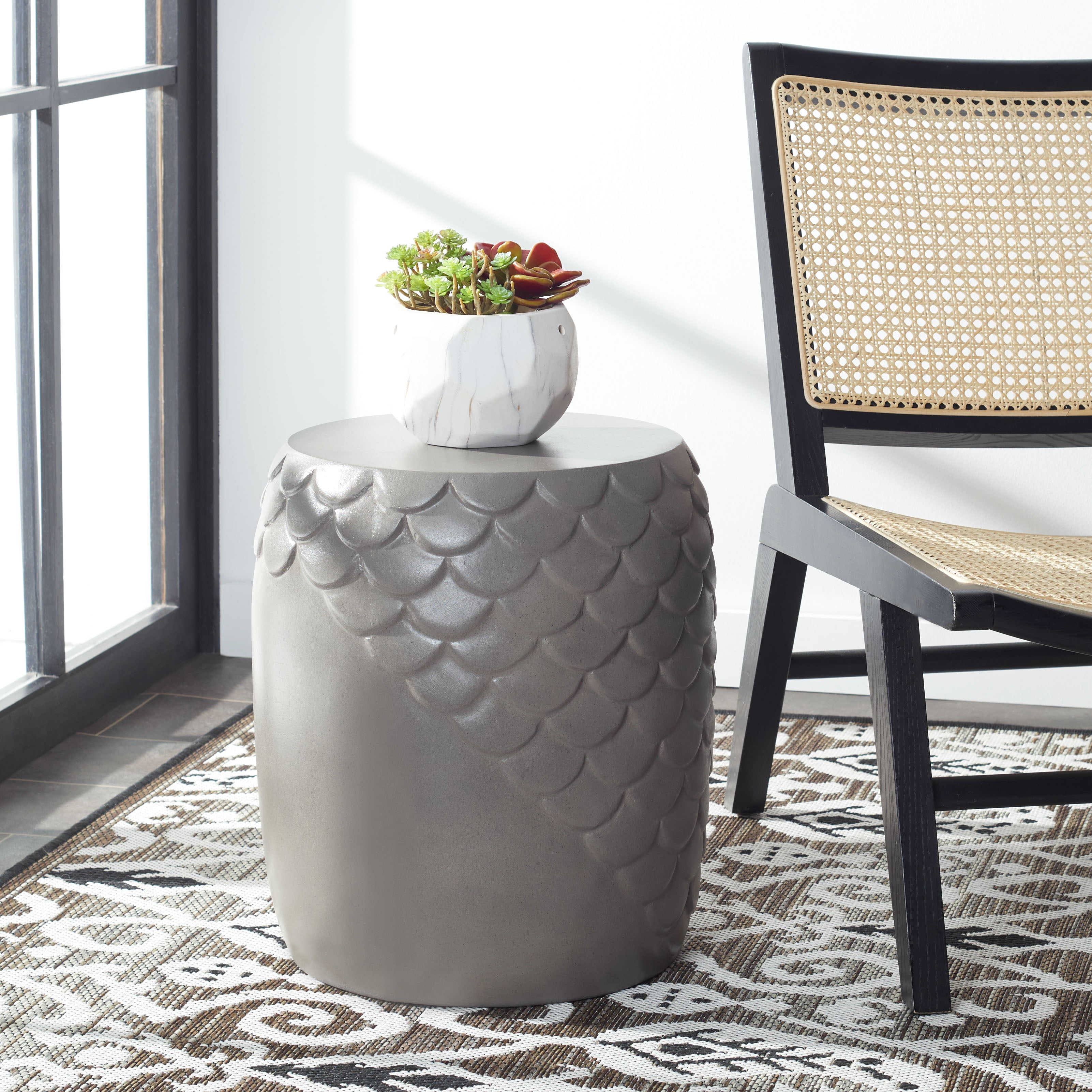 Julyvia Dark Grey Fish Scale Concrete Accent Stool