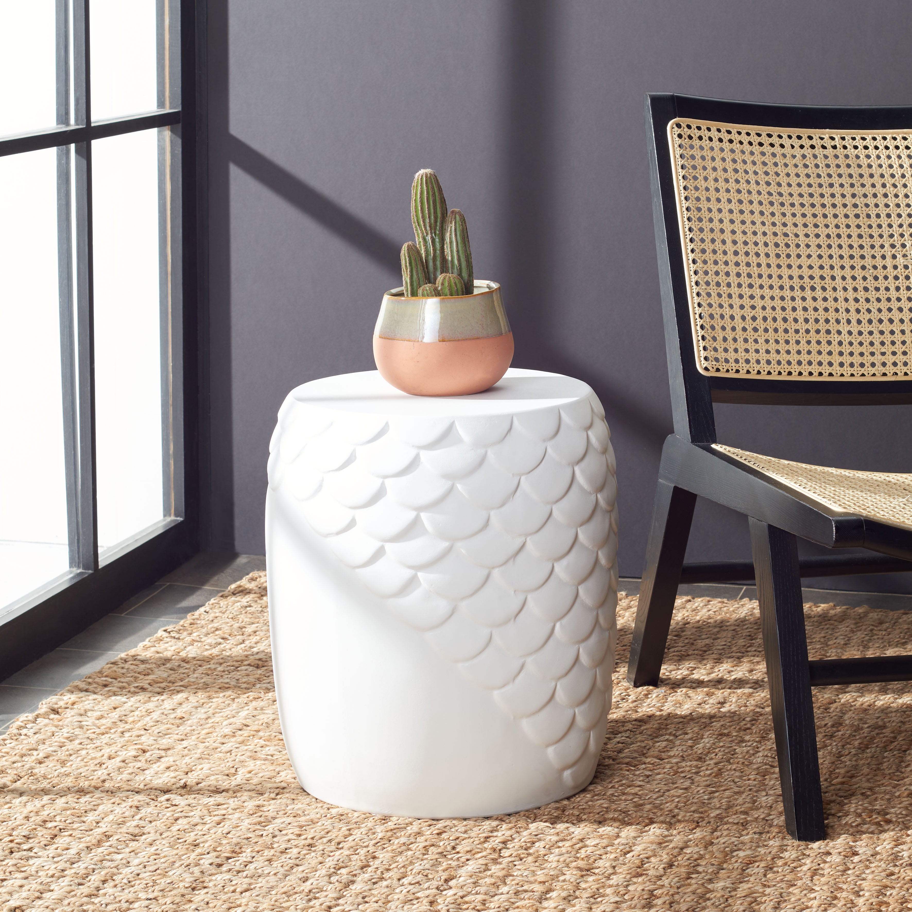 Ivory Concrete Fish Scale Outdoor Accent Stool