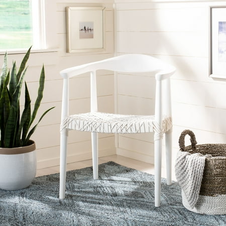 SAFAVIEH Juneau Modern Leather Woven Accent Chair, White/Off-White