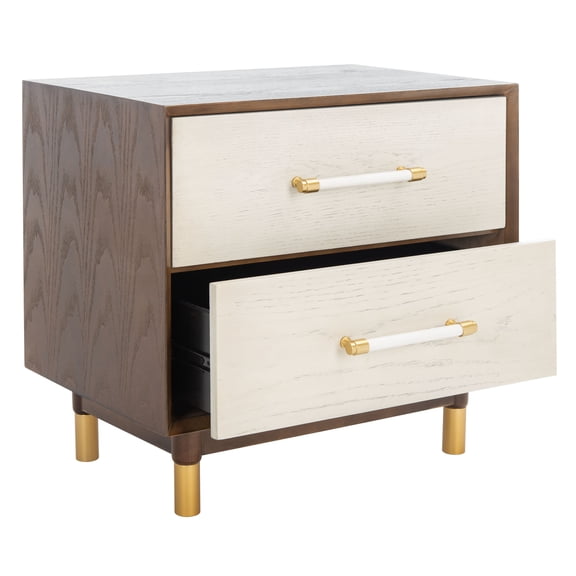 SAFAVIEH Justice Retro Rustic 2 Drawer Nightstand, Walnut/White Washed