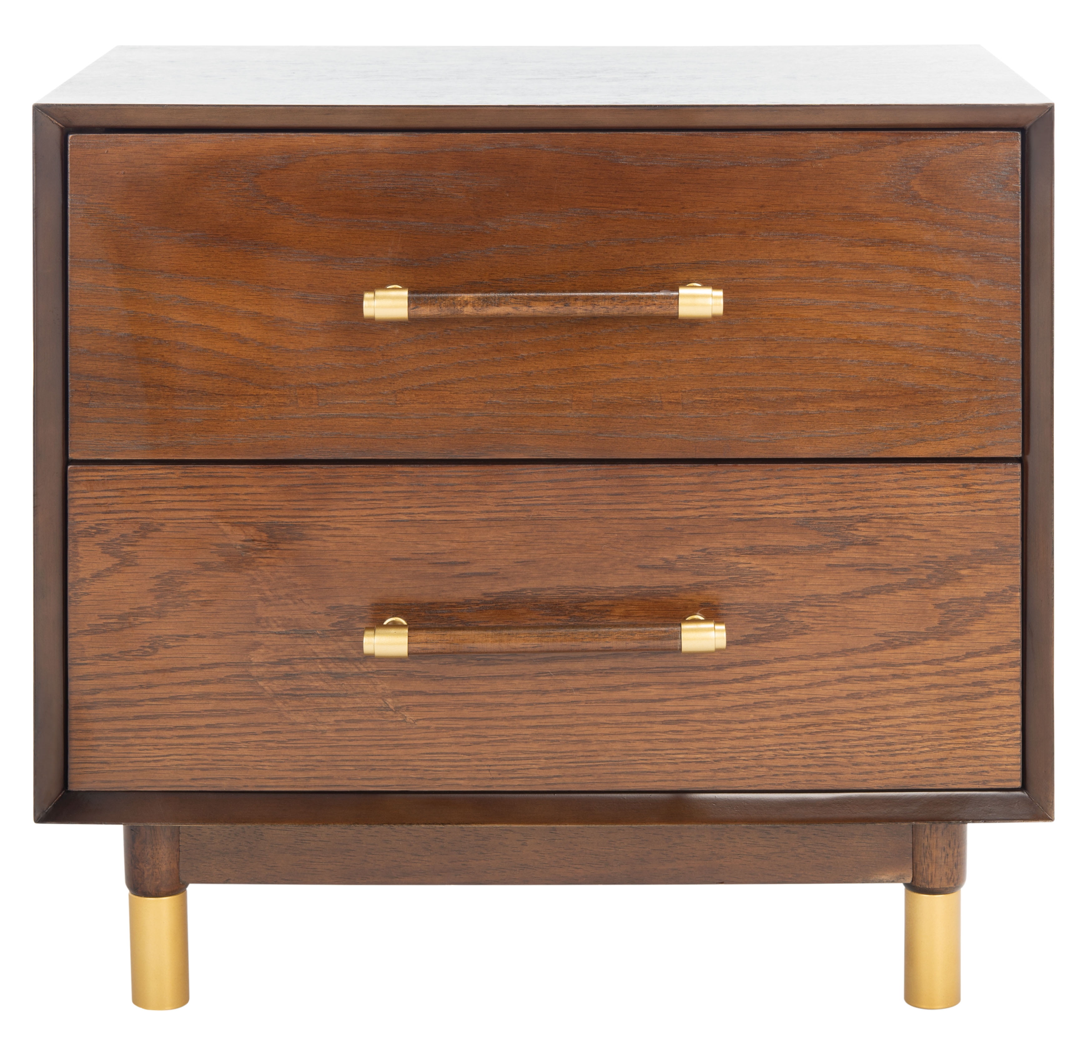 Justice 2-Drawer Walnut Nightstand with Brass Accents