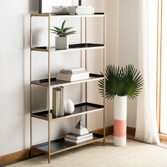 SAFAVIEH Justine Modern Glam 5-Tier Etagere, Black/Brass