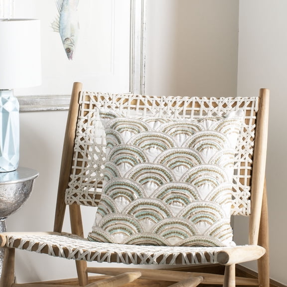 SAFAVIEH Kadri Rainbow Textured Plush Pillow, 20" x 20", Beige/Teal/Gold