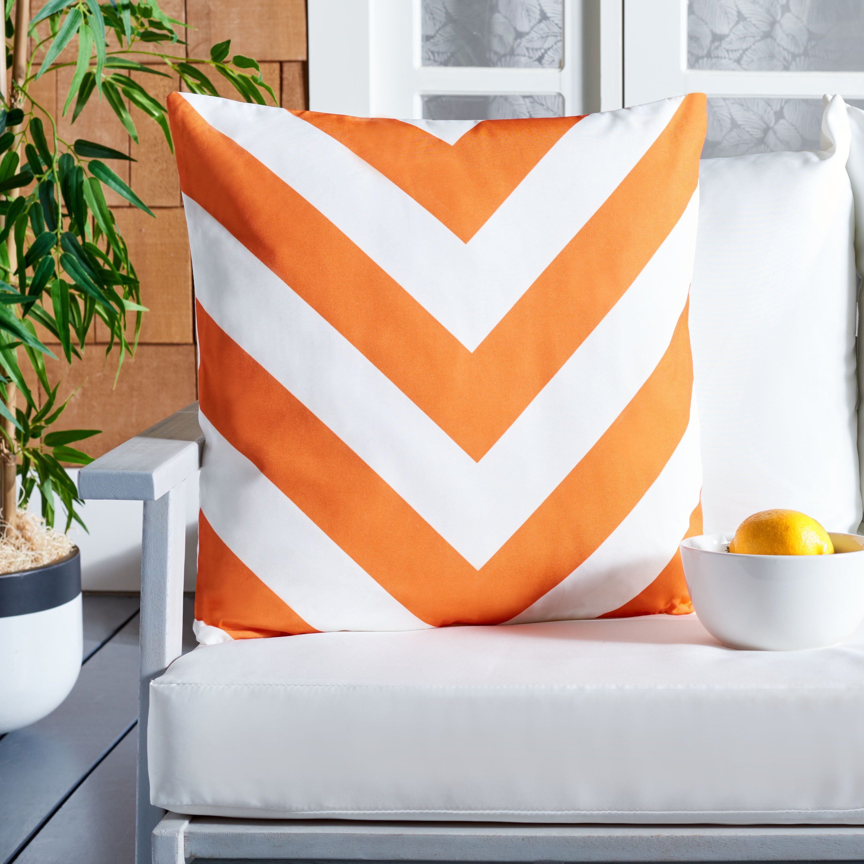 Kadyn 18" Square Orange Outdoor Pillow with Chevron Stripes