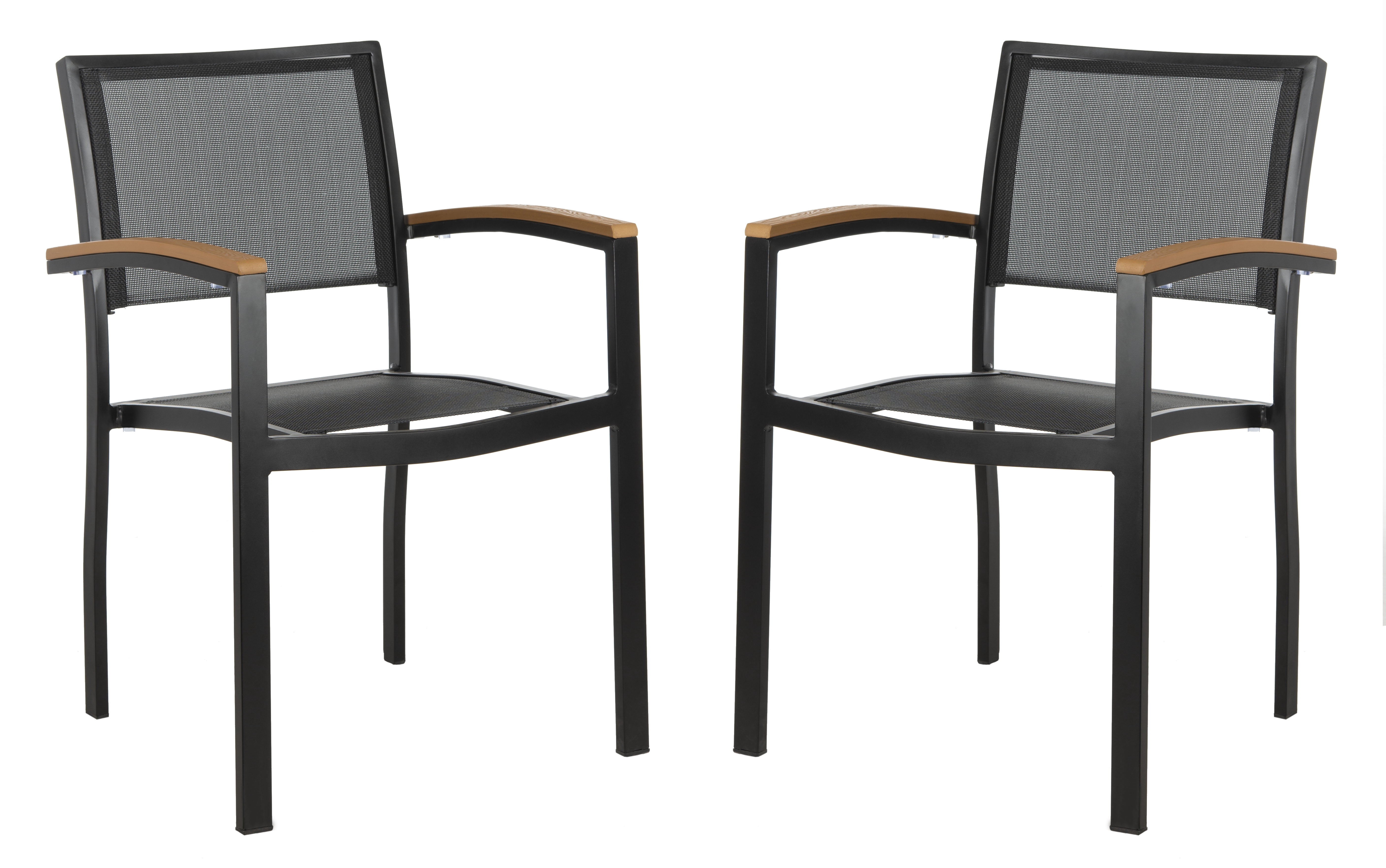 SAFAVIEH Kaelan Outdoor Patio Stackable Chair, Black/Brown, Set of 2
