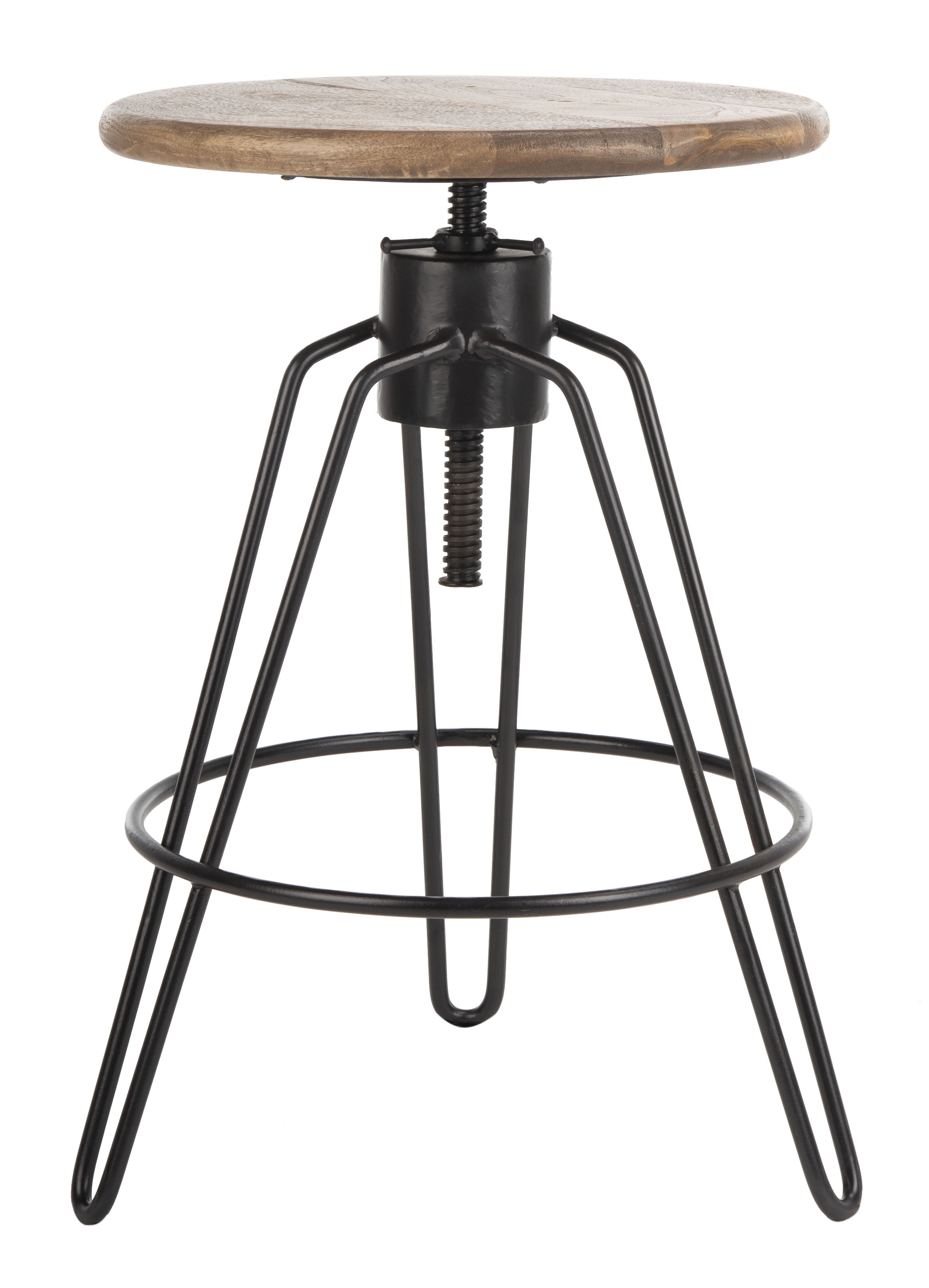 Kai Adjustable Swivel Black Metal and Wood Counter Stool