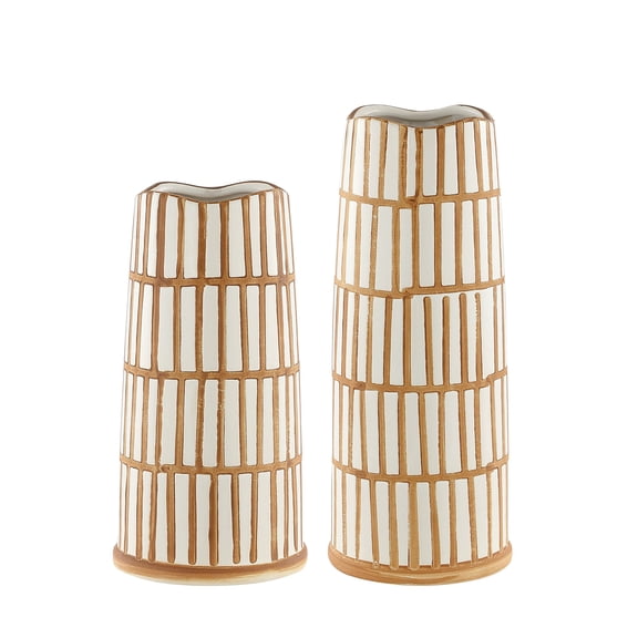 SAFAVIEH Kai Striped Ceramic Vase, Set of 2, Light Orange/Cream
