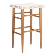 SAFAVIEH Kaleo Woven Leather Barstool with Footrest, White/Honey