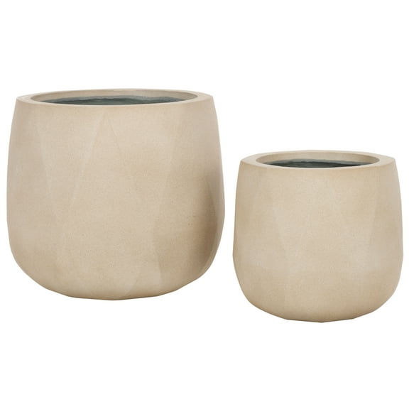 SAFAVIEH Kane Assorted Cylinder Beige Ficonstone Solid Plant Pot 2 Count