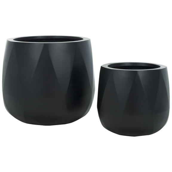 SAFAVIEH Kane Assorted Cylinder Black Ficonstone Solid Plant Pot 2 Count