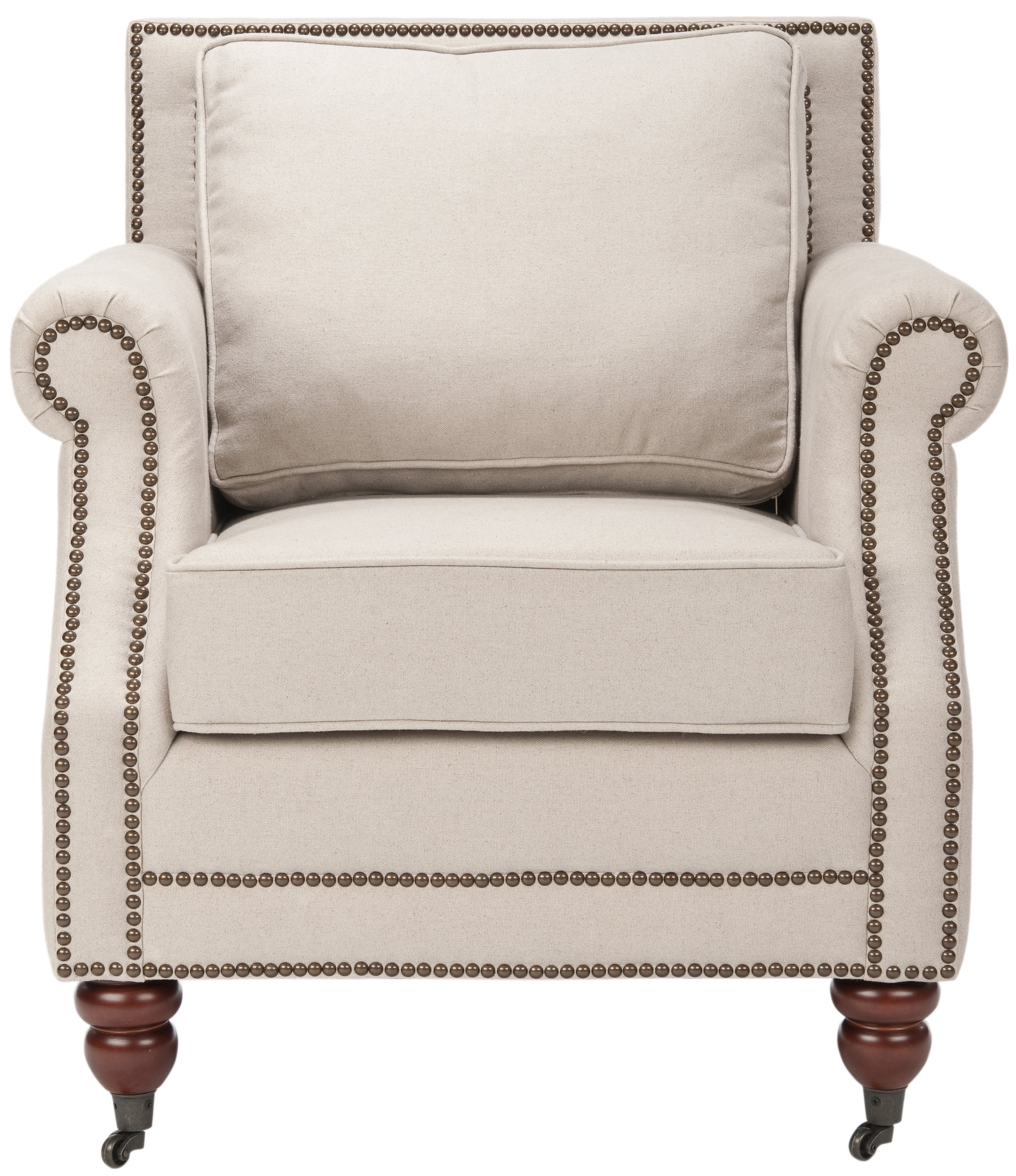 SAFAVIEH Karsen Traditional Rustic Upholstered Club Chair with Casters Taupe