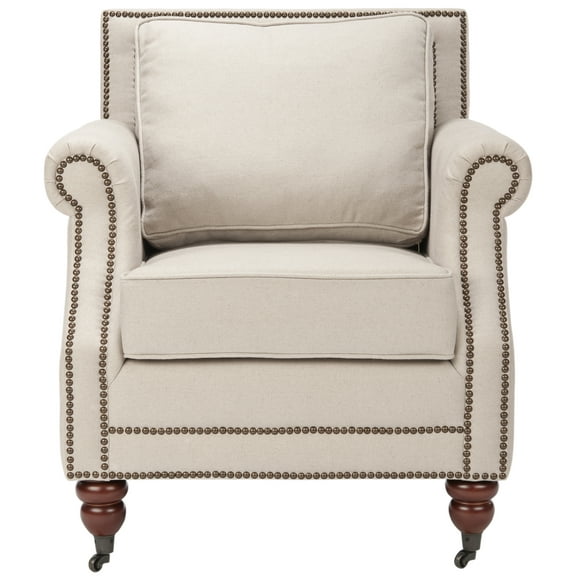 SAFAVIEH Karsen Traditional Rustic Upholstered Club Chair with Casters, Taupe
