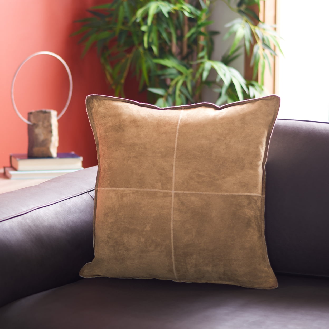 Camel Faux Suede 18-inch Square Throw Pillow