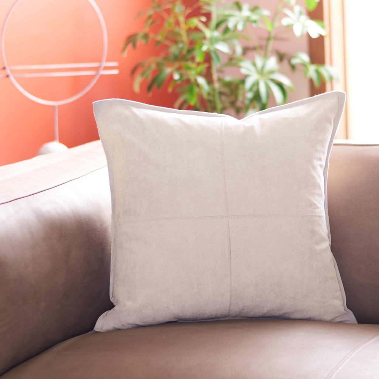 Light Grey Faux Suede 18" Square Throw Pillow