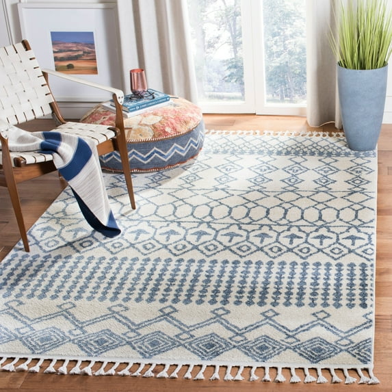 SAFAVIEH Kasbah Kiaran Geometric Aztec Area Rug, Ivory/Blue, 5' x 8'