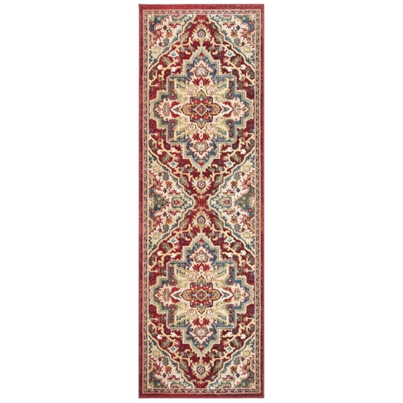 SAFAVIEH Kashan Clyde Oriental Runner Rug, Red/Beige, 2'6" x 12'