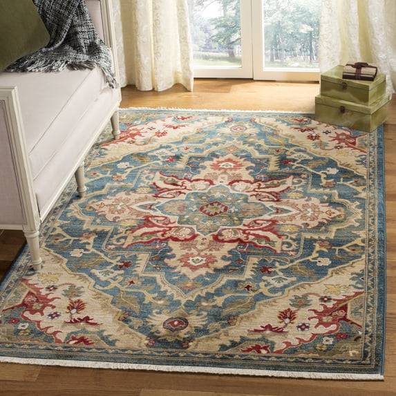 SAFAVIEH Kashan Clyde Traditional Area Rug, Blue/Beige, 8' x 10'