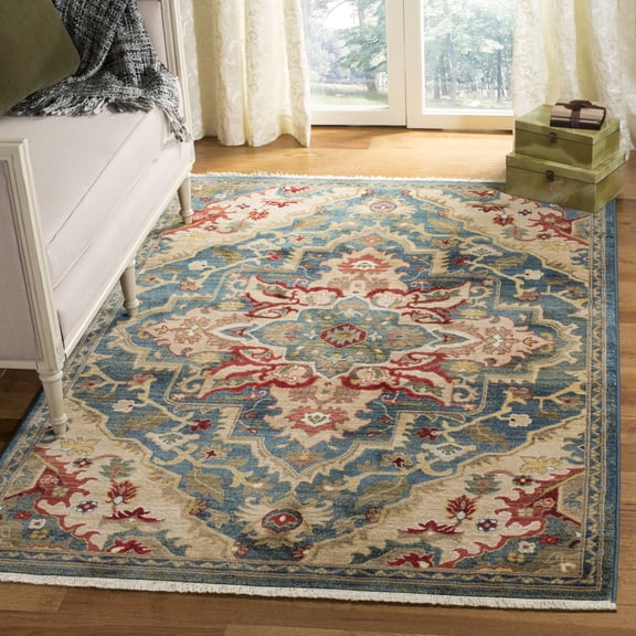 SAFAVIEH Kashan Clyde Traditional Area Rug, Blue/Beige, 8' x 10'