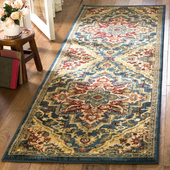 SAFAVIEH Kashan Clyde Traditional Runner Rug, Blue/Beige, 2'6" x 8'