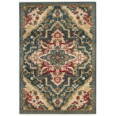 SAFAVIEH Kashan Clyde Oriental Area Rug, Blue/Beige, 6'7" x 9'