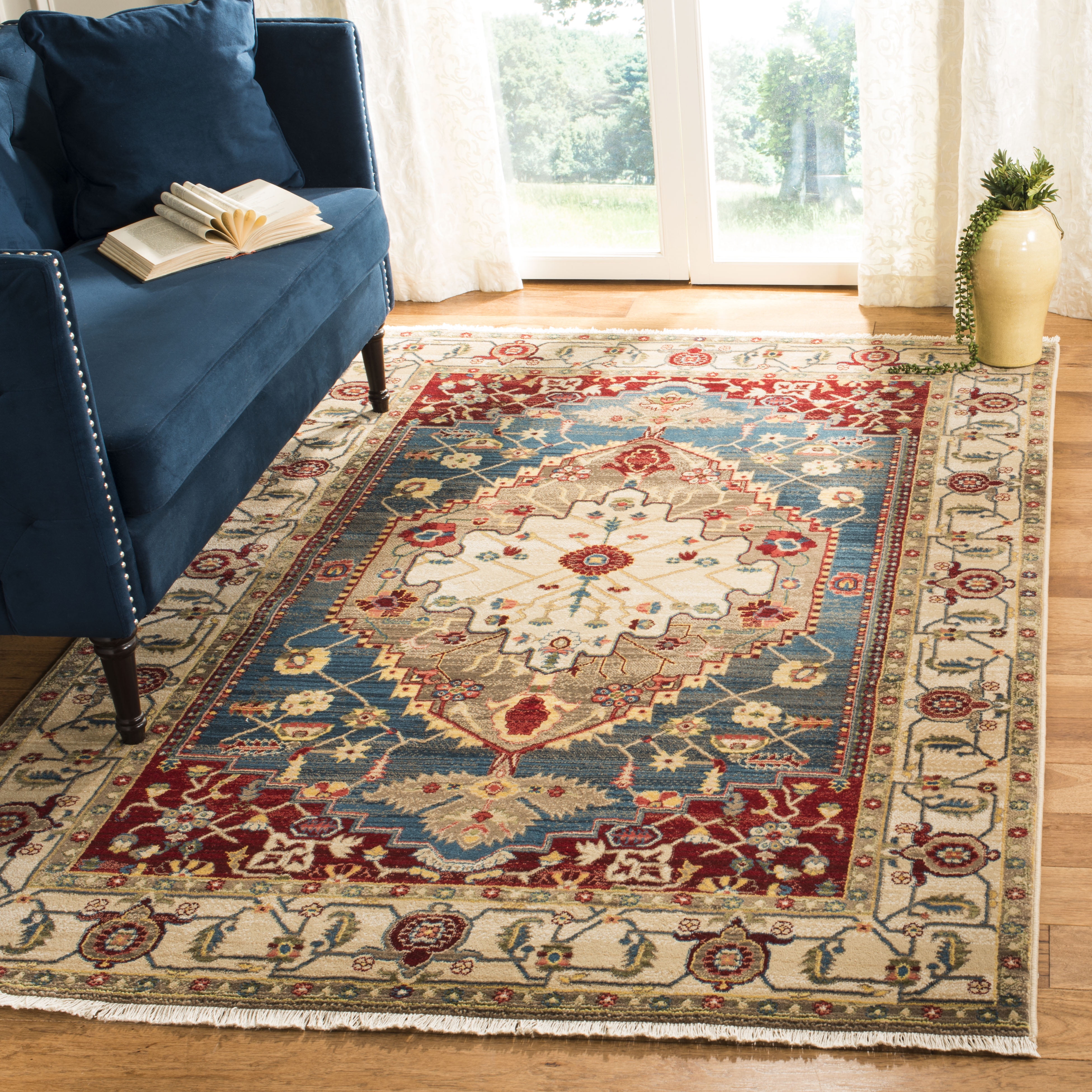 SAFAVIEH Kashan Jarrett Oriental Area Rug, Ivory/Blue, 9' x 12'