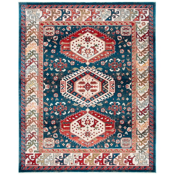 SAFAVIEH Kashan Laura Bordered Area Rug, Blue/Ivory, 9' x 12'6"