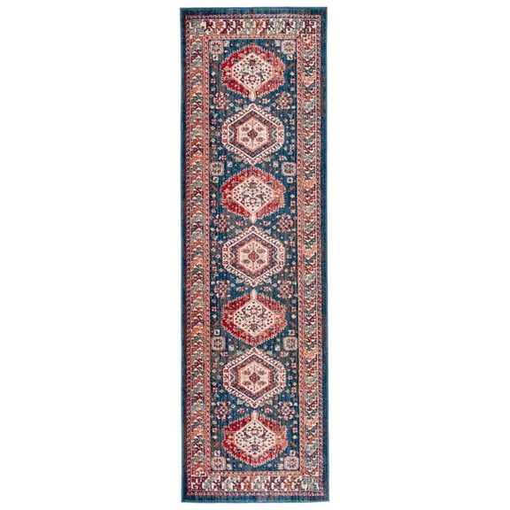 SAFAVIEH Kashan Laura Bordered Runner Rug, Blue/Ivory, 2'6" x 8'
