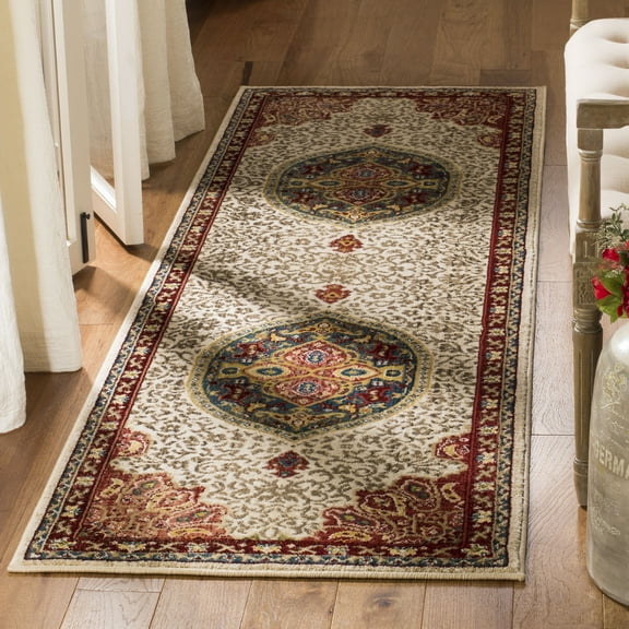 SAFAVIEH Kashan Mason Traditional Runner Rug, Ivory/Red, 2'6" x 8'