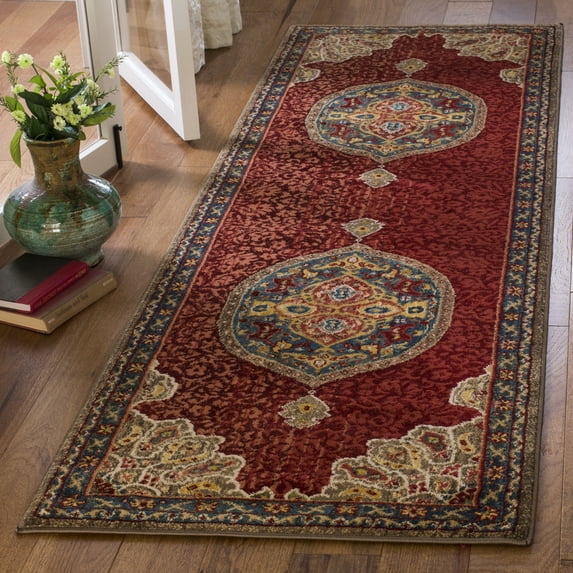 SAFAVIEH Kashan Mason Traditional Runner Rug, Red/Blue, 2'6" x 8'