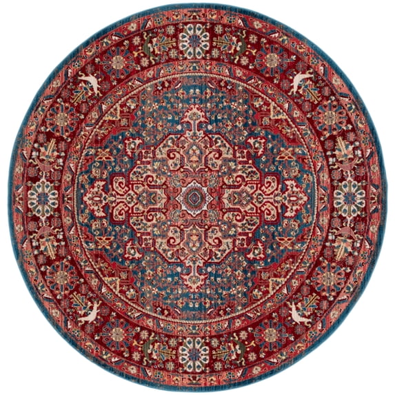 SAFAVIEH Kashan Pema Oriental Area Rug, Blue/Red, 6'7" x 6'7" Round