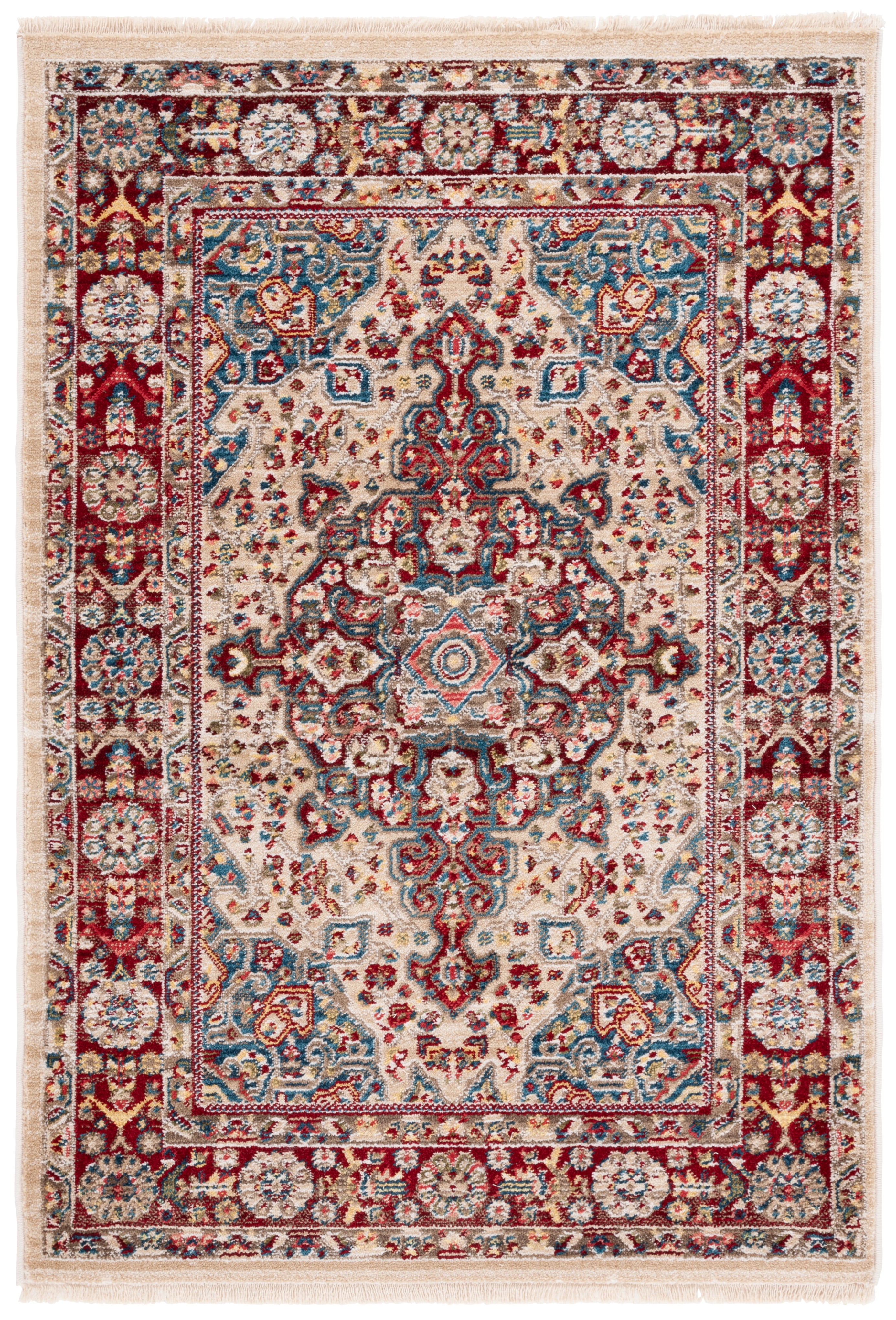 Ivory and Red Synthetic Oriental Hand-knotted Rug, 2'6" x 4'
