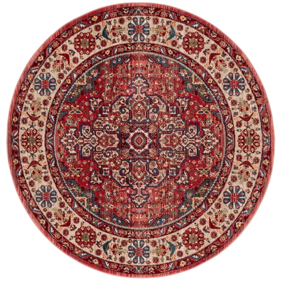 SAFAVIEH Kashan Pema Oriental Area Rug, Red/Ivory, 6'7" x 6'7" Round