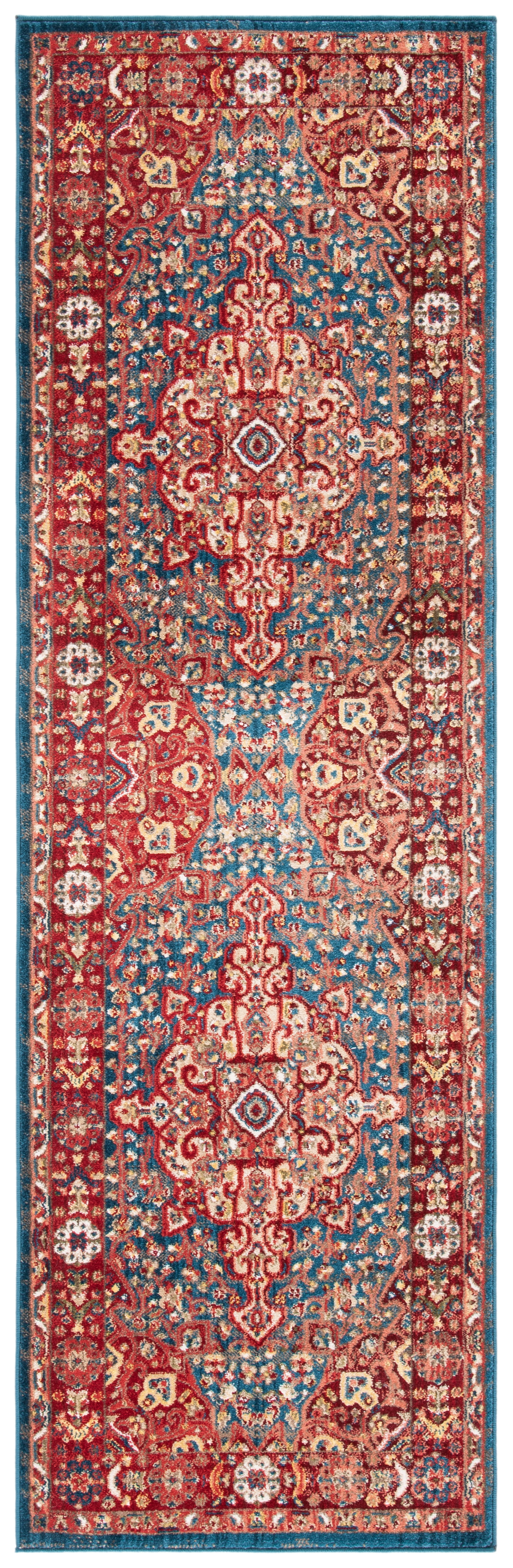 Handmade Blue and Red Synthetic Oriental Runner Rug