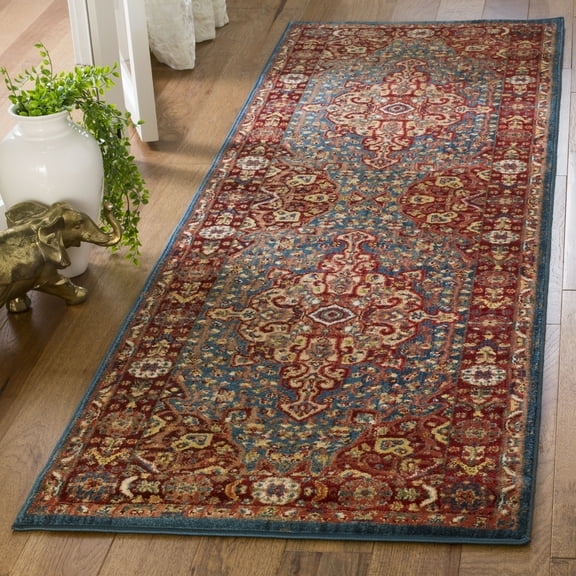 SAFAVIEH Kashan Pema Traditional Runner Rug, Blue/Red, 2'6" x 8'