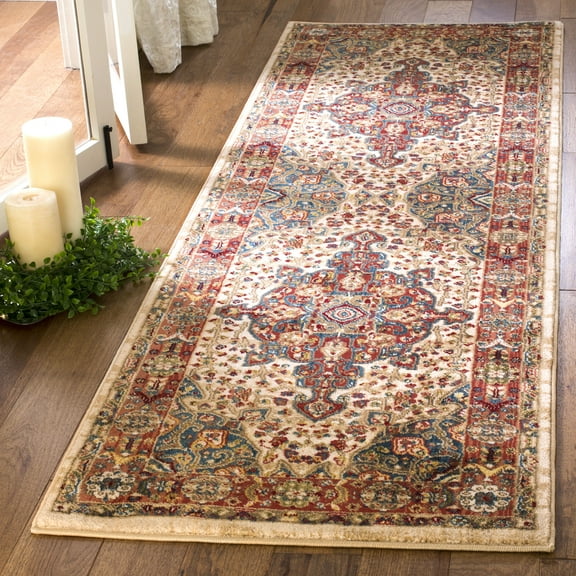 SAFAVIEH Kashan Pema Traditional Runner Rug, Ivory/Blue, 2'6" x 8'
