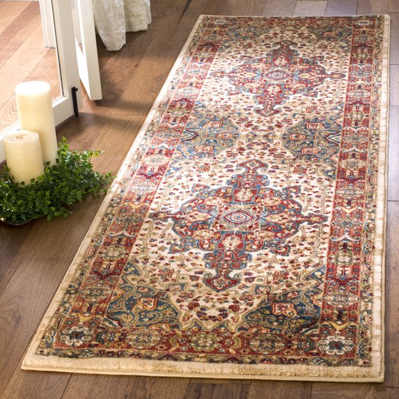 SAFAVIEH Kashan Pema Traditional Runner Rug, Ivory/Blue, 2'6" x 8'