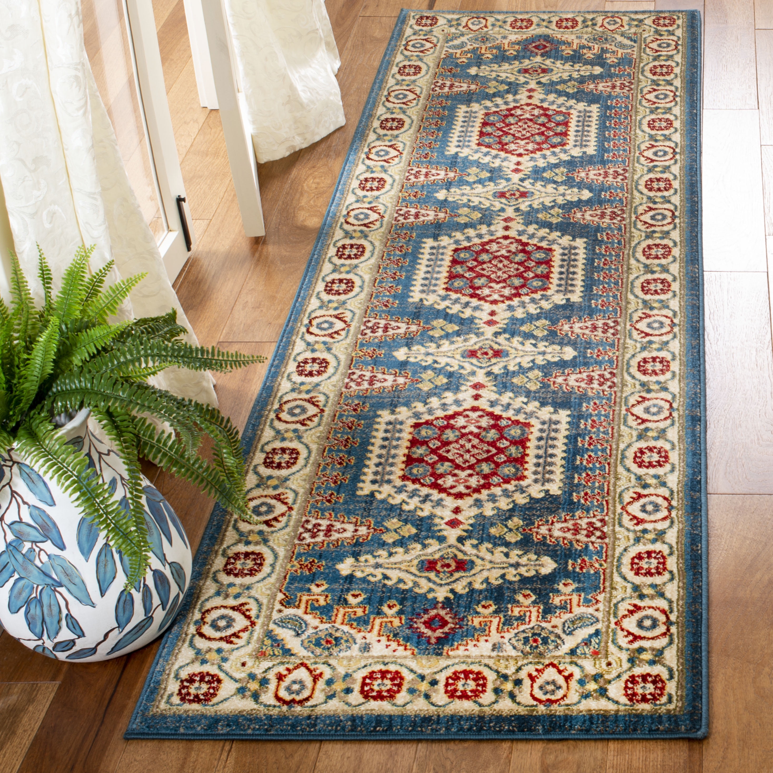 SAFAVIEH Kashan Pemala Oriental Runner Rug, Navy Blue/Ivory, 2'6" x 8'