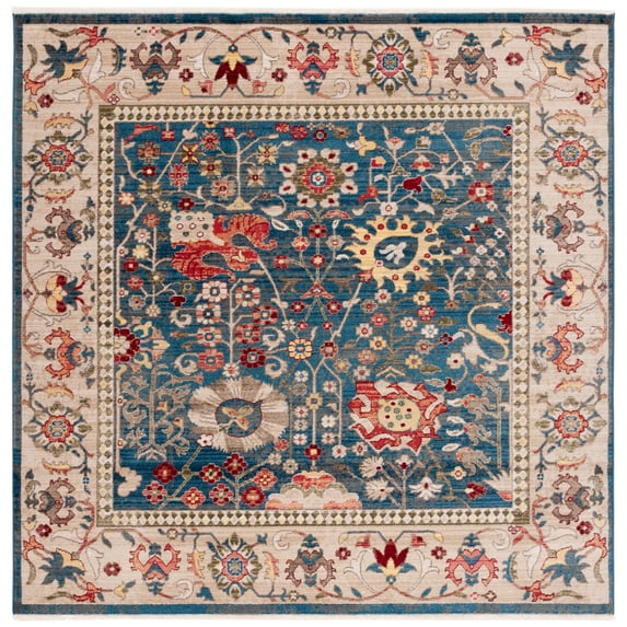SAFAVIEH Kashan Vaska Oriental Area Rug, Blue/Tan, 3'3" x 3'3" Square