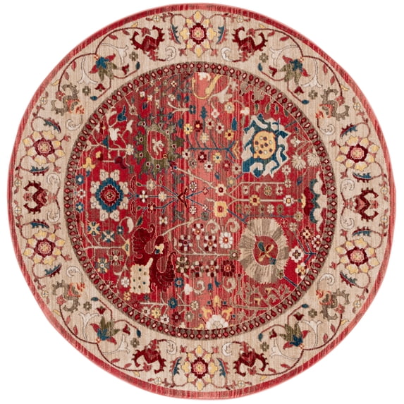 SAFAVIEH Kashan Vaska Oriental Area Rug, Red/Beige, 6'7" x 6'7" Round
