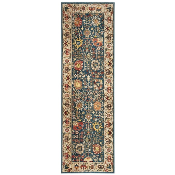 SAFAVIEH Kashan Vaska Oriental Runner Rug, Blue/Tan, 2'6" x 14'