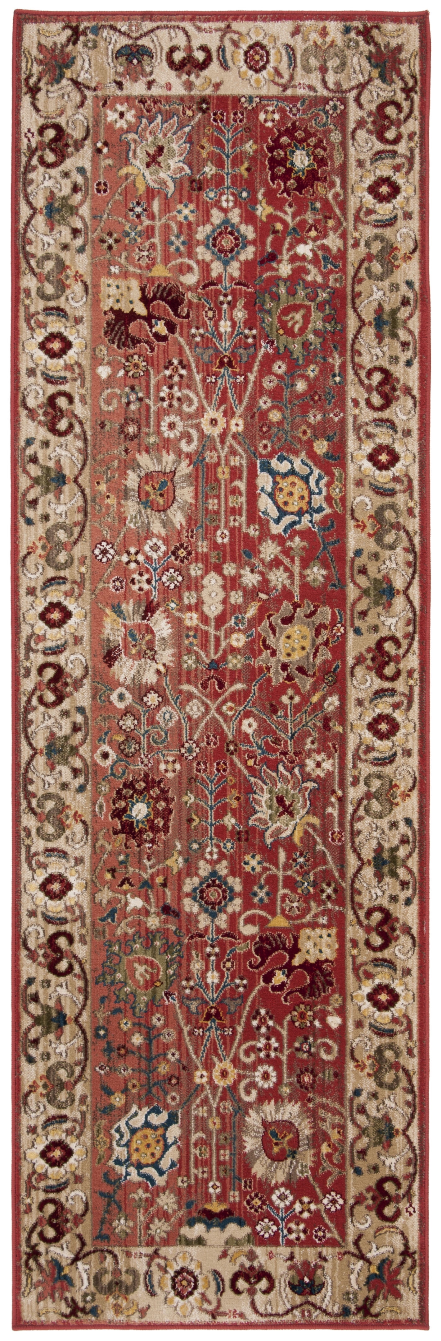 Red and Beige Synthetic Non-slip Runner Rug, 2'6" x 6'
