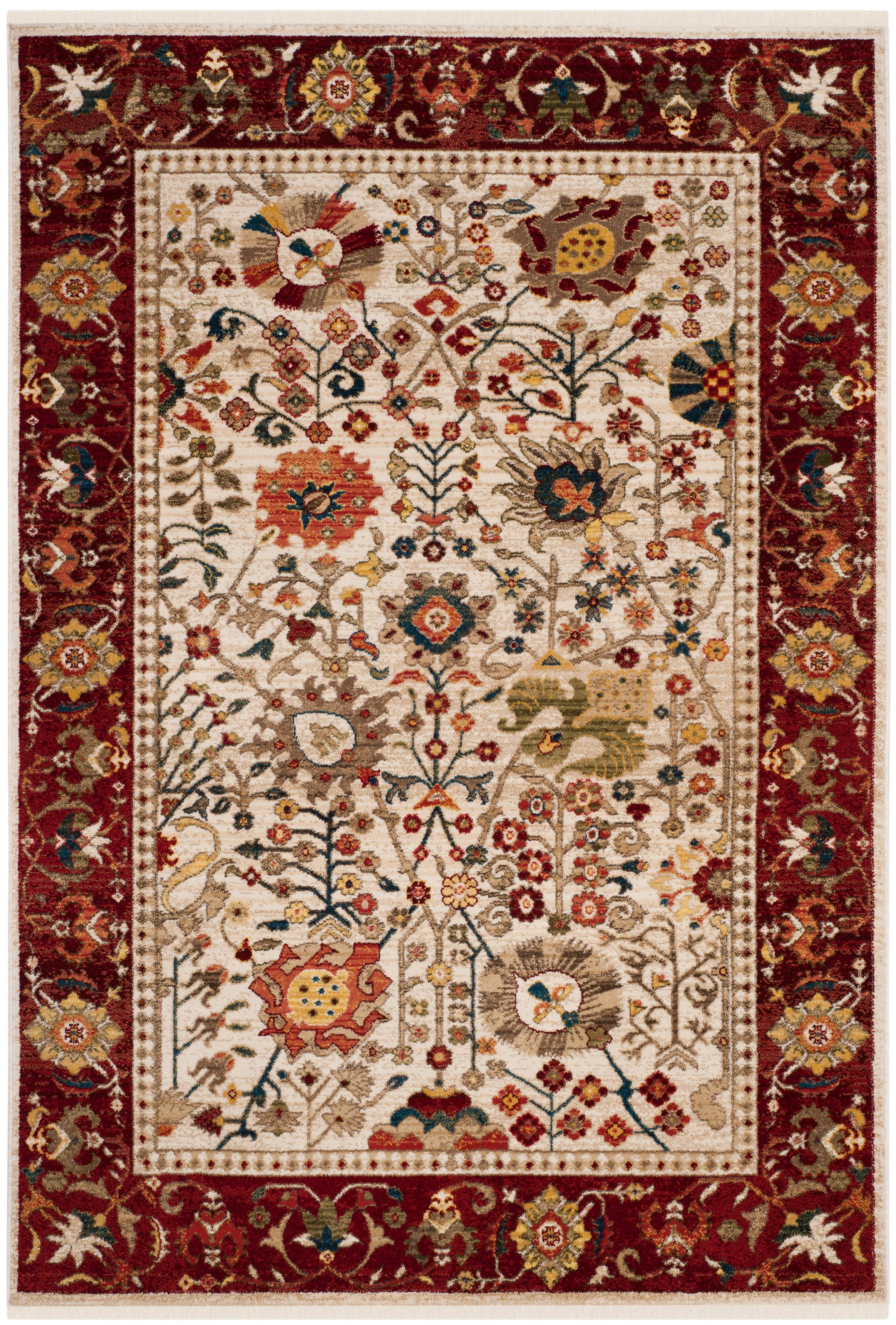 Ivory and Red Synthetic Rectangular 8' x 10' Area Rug