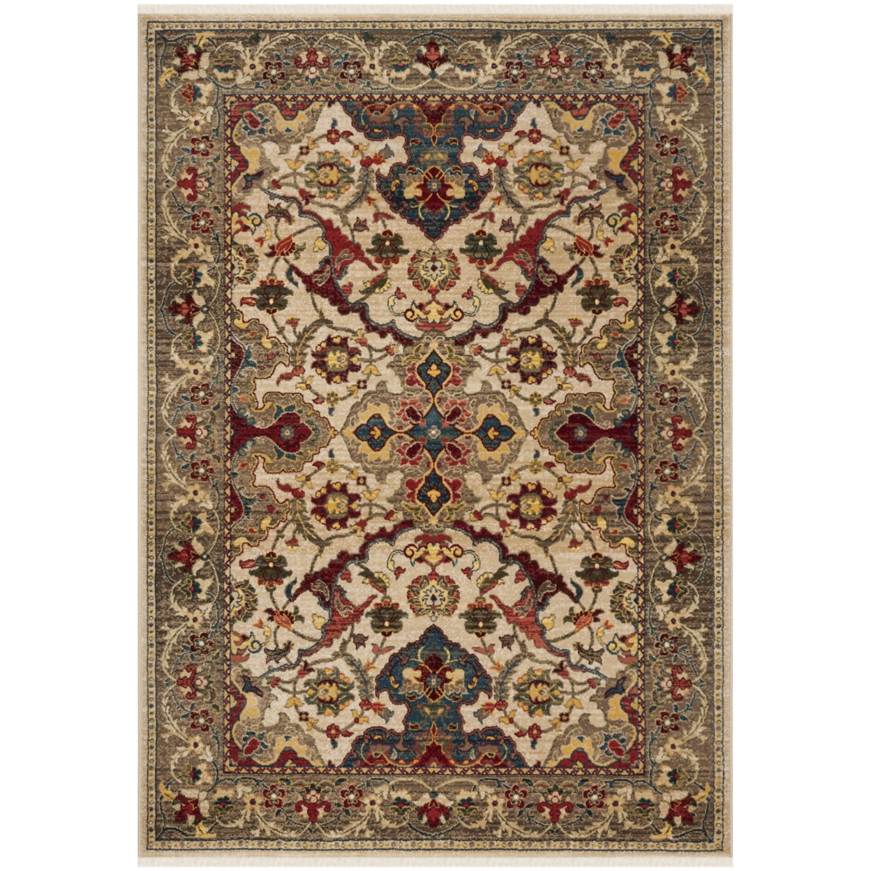 Blue and Tan Floral Synthetic Runner Rug, 2'6" x 8'